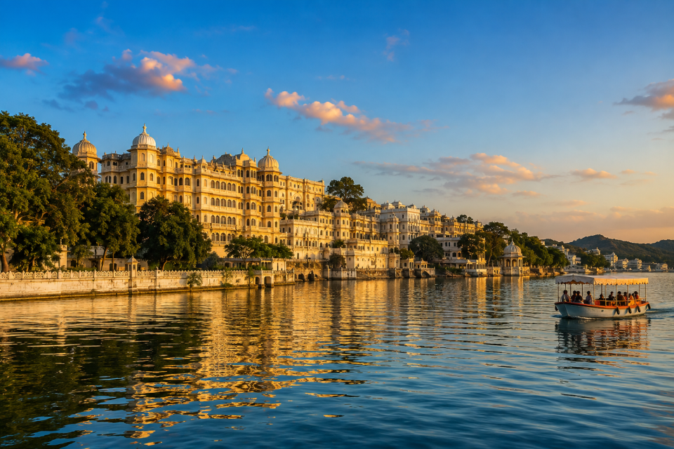 Majestic Lakeside Palace at Golden Hour